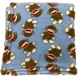 Baby Starters Blue Sock Monkey Blanket NEW Full Body Brown Fleece Security Lovey